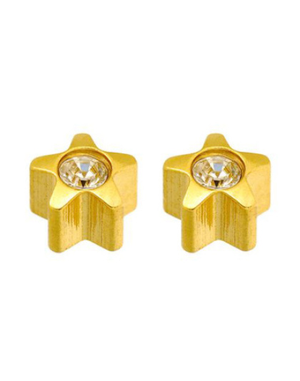 Brincos Estrela Dourados Pedras Brancas