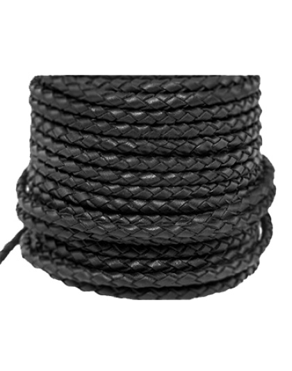 Fio Couro Preto Trançado 4 mm