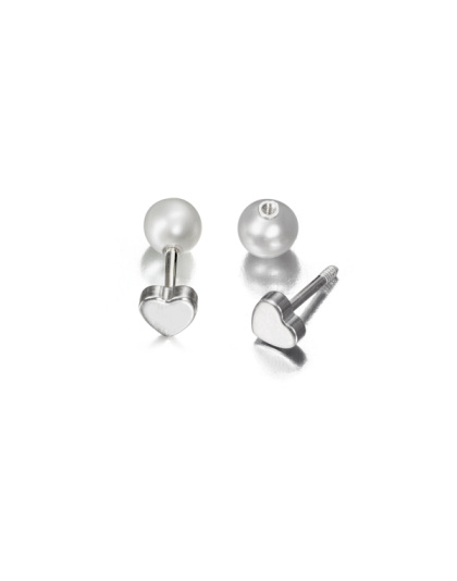 Brincos de Coração e Pérola 8 mm - 0,95 mm