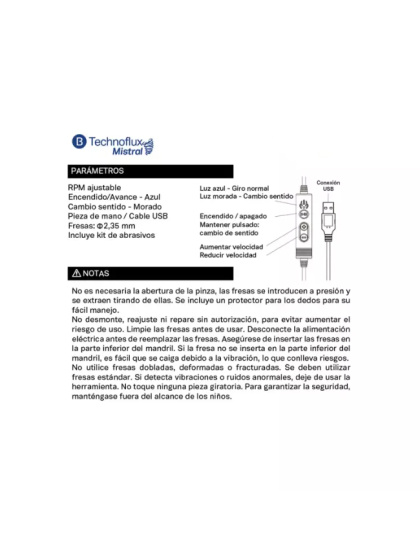 Micromotor Portátil Technoflux Mistral USB 16.000 RPM