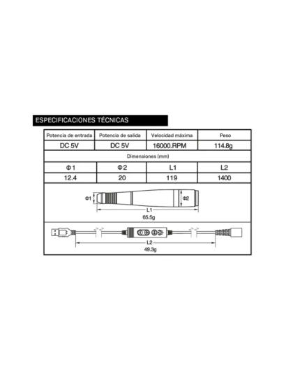 Micromotor Portátil Technoflux Mistral USB 16.000 RPM